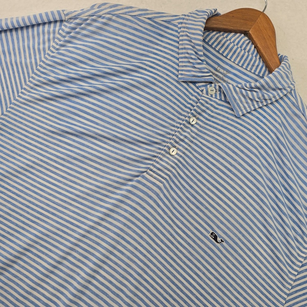 Vineyard Vines Mens Performance Polo Golf Short S Shirt Large Blue White Striped